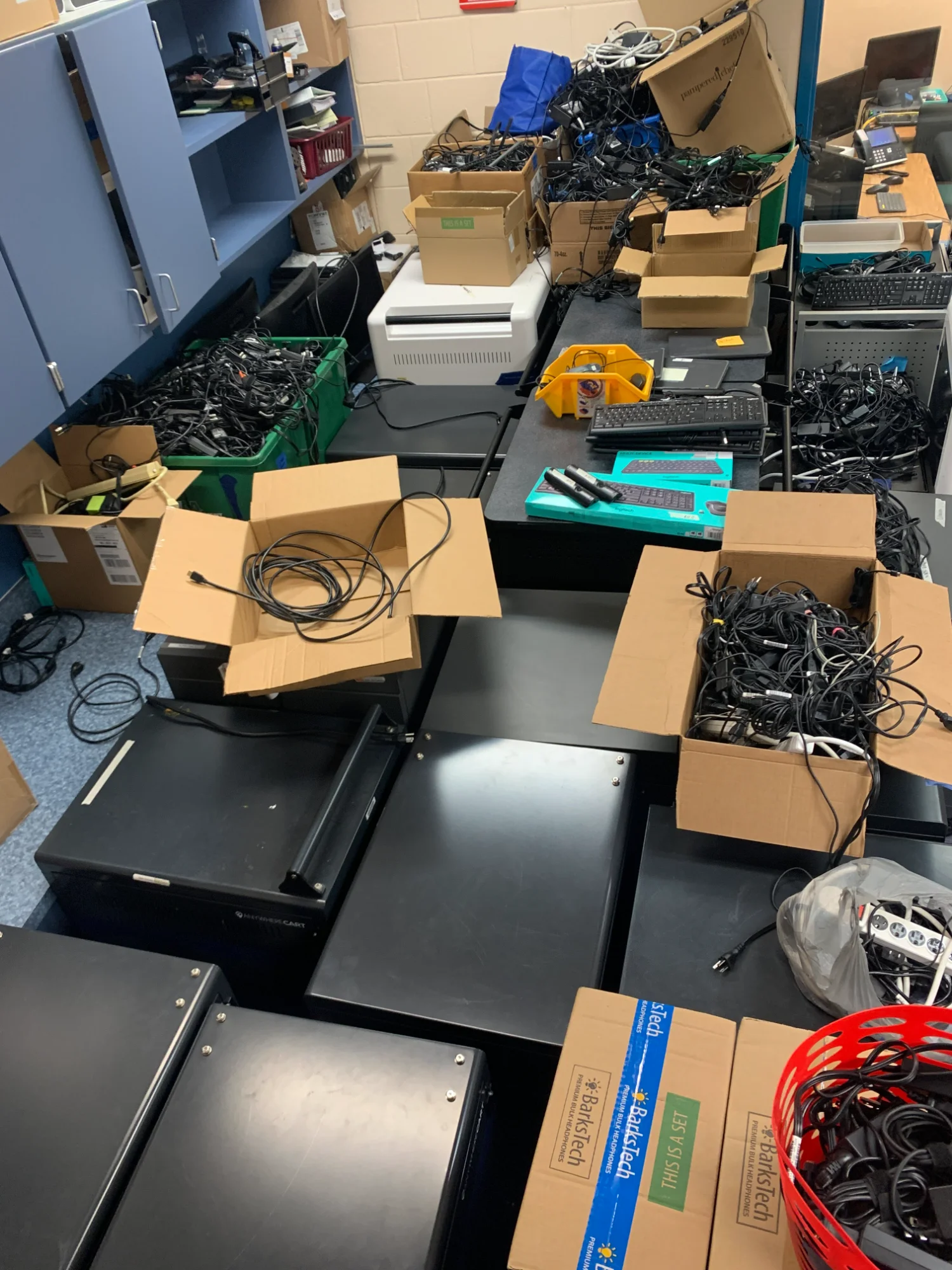 End of year technology inventory with cables and devices