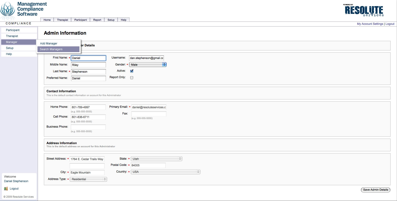 Management Compliance Software interface
